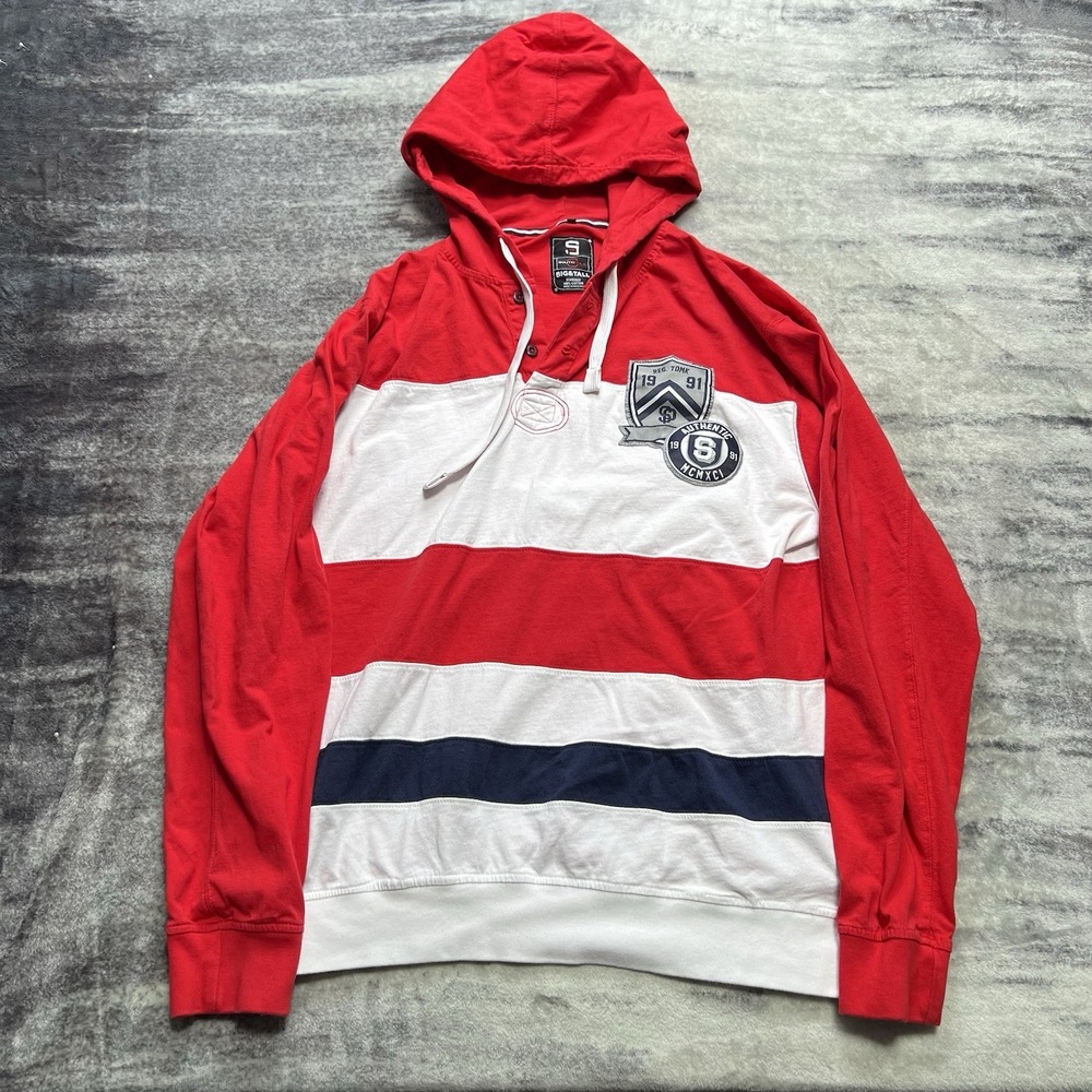 Vintage Y2K Men's SouthPole Hoodie Size 5XL Red Blue Stripes Logo Sweatshirt
